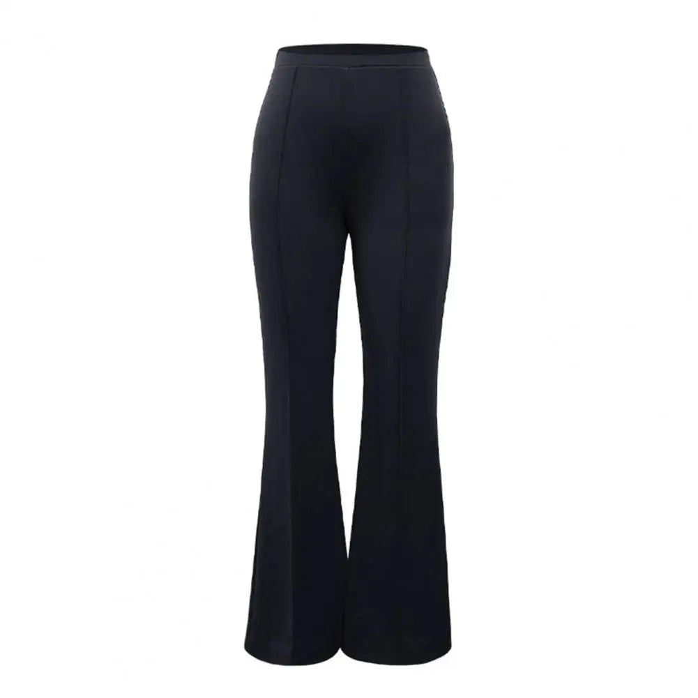 Women Casual Pants High Waist Flared Pants Solid Color Stretchy Long Trousers Streetwear