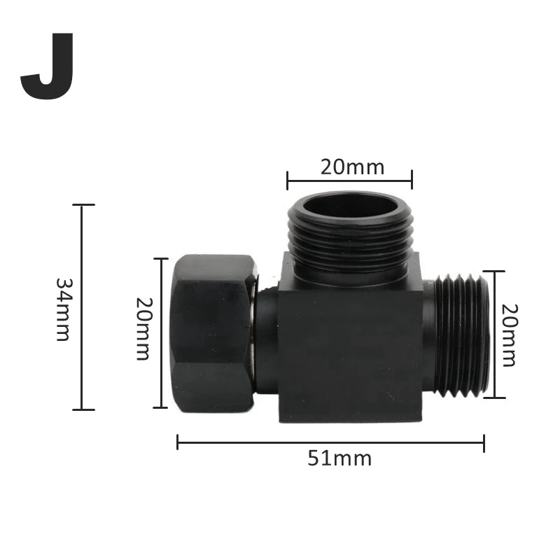 Black Brass Shower Arm Adapter G1/2’’ G3/4 Shower Diverter Valve For Handheld Shower Head Bathroom Kitchen Accessories