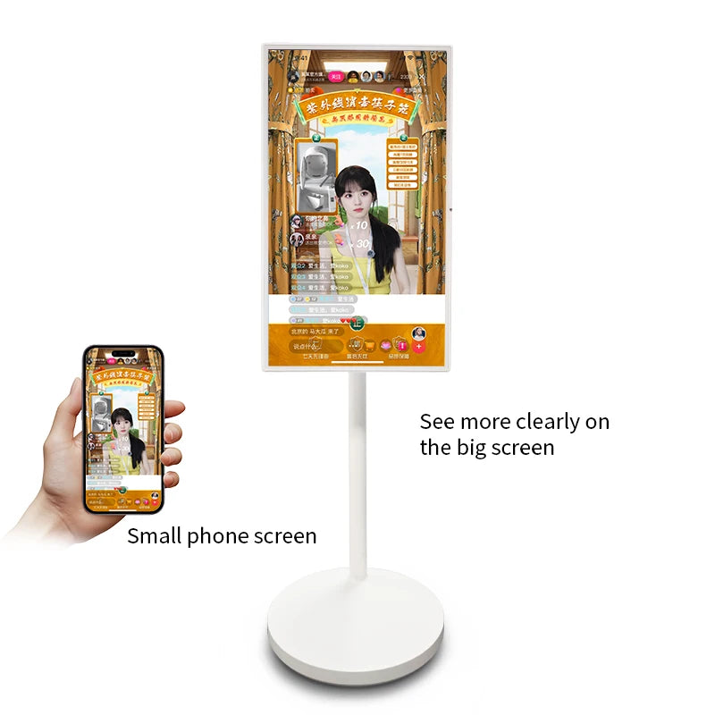 32 Inch Live Streaming Broadcast Equipment Projector Mobile Phone Touch Screen Display Rollable Floor Standing Smart TV
