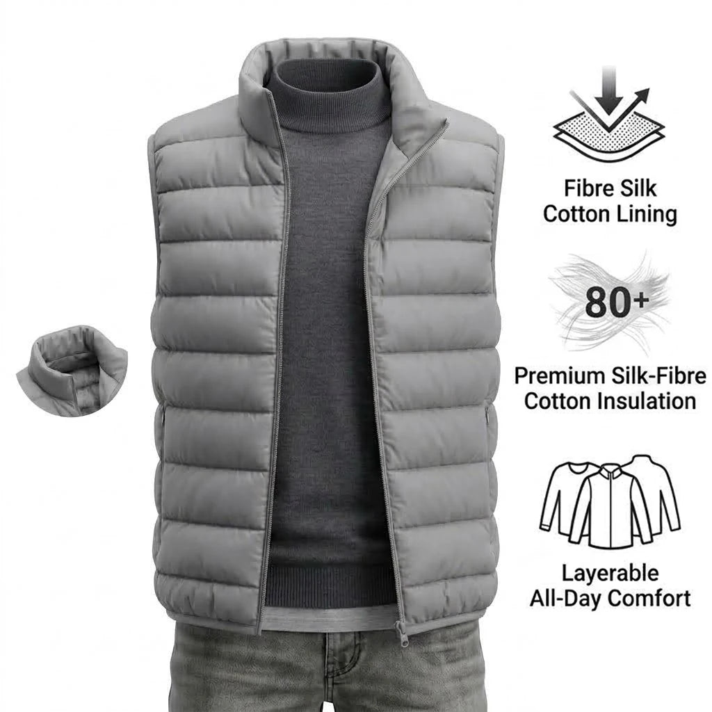 Autumn Mens Gilet Zip Mock Neck Sleeveless Winter Cozy Quilted Outer Garment for Guys Outer Shell Tops Lightweight Outer Attire