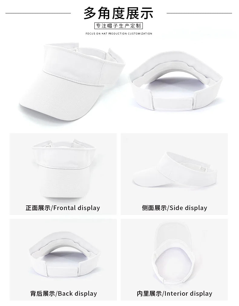 Solid Color Blank Sports Sun Hat Lightweight Breathable Adjustable Empty Top Visor for Golf Running Cycling Beach Summer Outdoo