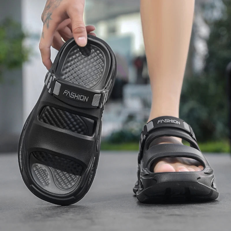 Summer New Style Men's Simple Hollow-Out Dual-Wear Beach Flip-Flops, Sizes 38-45, Thick-Soled Drainage Eva Sandals