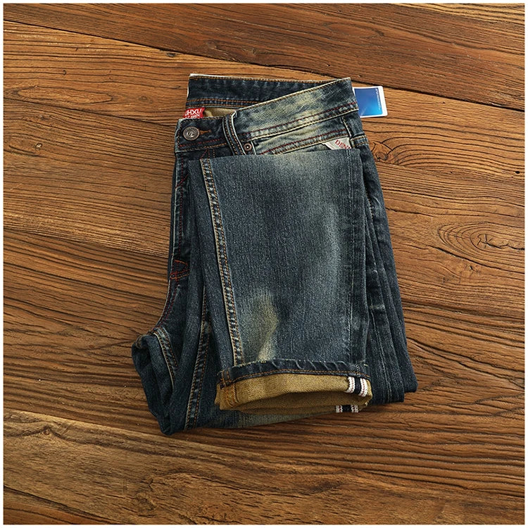 2025 Spring and Autumn New American Retro Heavyweight Denim Jeans Men's High Street 94.2% Cotton Washed Straight Casual Pants