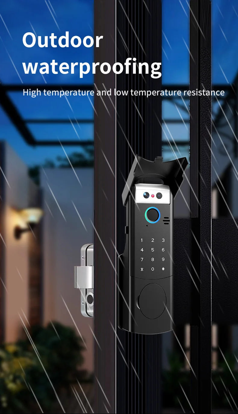 Tuya WiFi APP Double-Sided Fingerprint Smart Lock Waterproof Gate Iron Door RFID Digital Face Recognition Lock Video Intercom