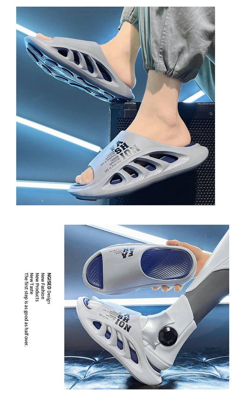 2026 EVA Soft Sole Male Slides New Summer Men's Slippers Breathable Hollow Beach Sandals Light Comfortable Indoor Flip Flop