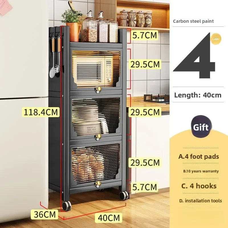 Multi-functional Kitchen Shelf Floor-to-ceiling Shelf Locker Microwave Pot Oven Cabinet Storage Rack with Cabinet Door