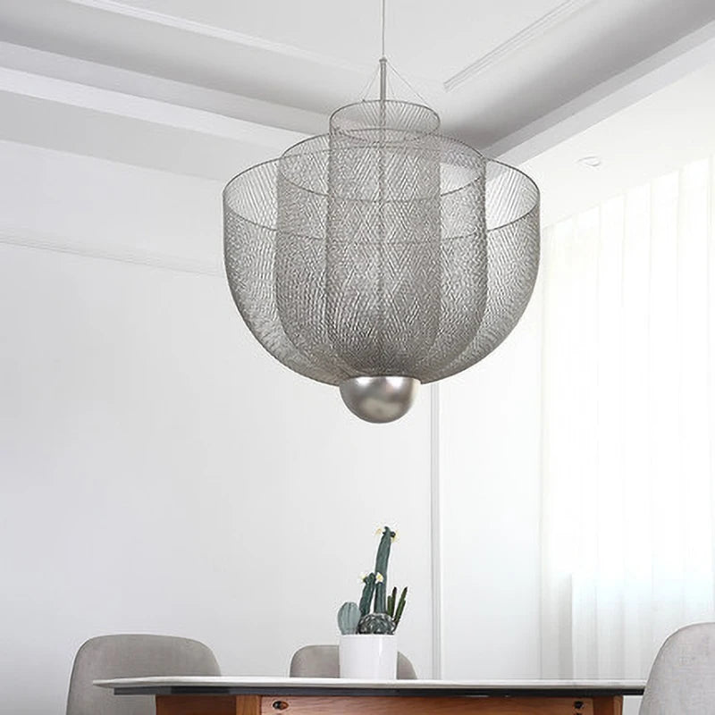 Modern Ceiling Chandeliers Dimmable LED Pendant Light Modern Design Metal Grid Meshmatics Dining Hanging Lamp Suspension Fixture