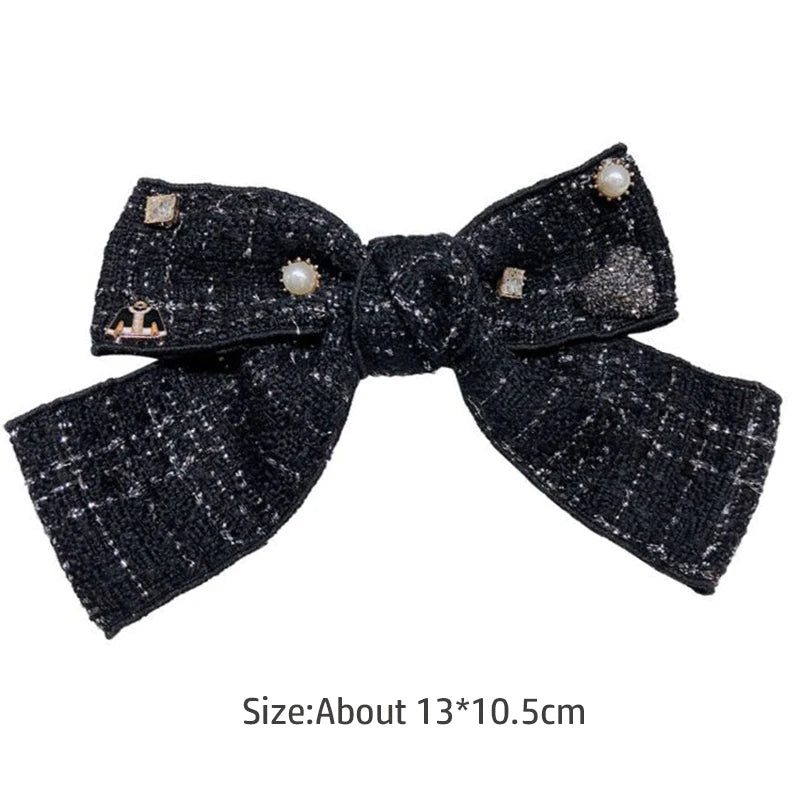 Elegant Plaid Cloth Hairpins Adult Crystal Heart Pearl Luxury Fabric Bow Hair Clip Pin for Girls Women Hair Jewelry Headpiece