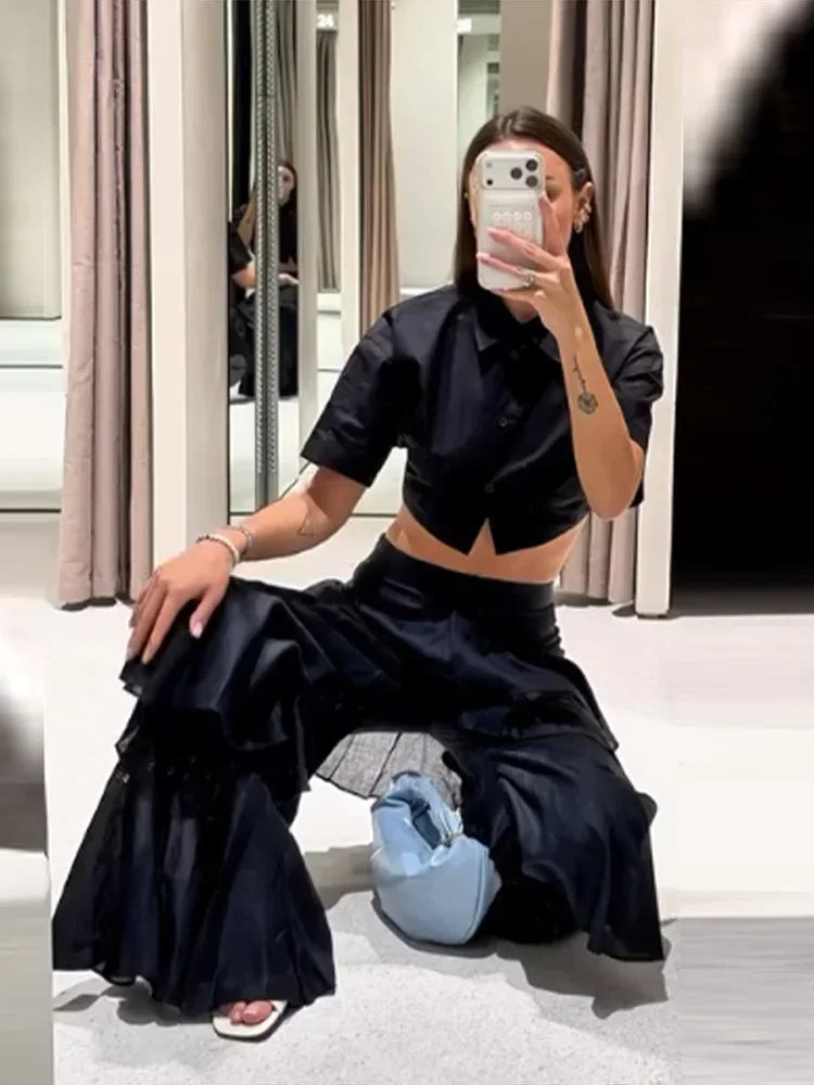 Ruffle Street Cascading Women's Y2k Pants Fashion Elastic Waist Wide-leg Female Trousers 2026 Summer Chic Holiday New Lady Pant