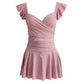 Retro Pink One-Piece Swimsuit for Girls Thermal Spring Women High-End Sensation Swimwear Steel Ring Gathered Conservative Pur...