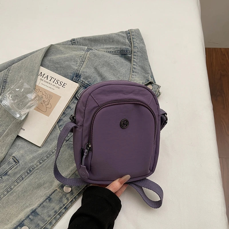 Waterproof Nylon Mobile Phone Bag Portable  Three-Layer Coin Purse Crossbody Bag for Youth Casual Simple Style Functional...