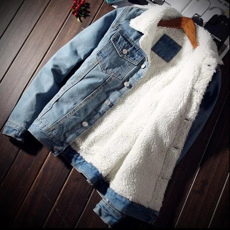 Denim Jacket Men Winter Streetwear Fashion Turn Down Fur Collar Windbreaker Cowboy Jackets Men's Outwear Hip Hop Jeans Coats 6XL