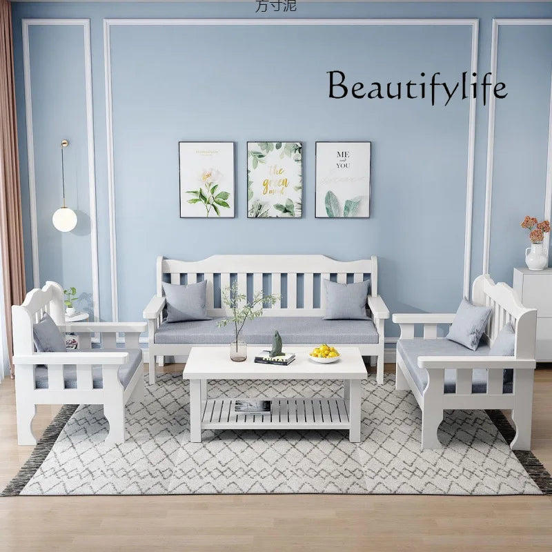 Solid wood bench combination sofa small apartment simple leisure living room retro balcony new Chinese style office wooden sofa