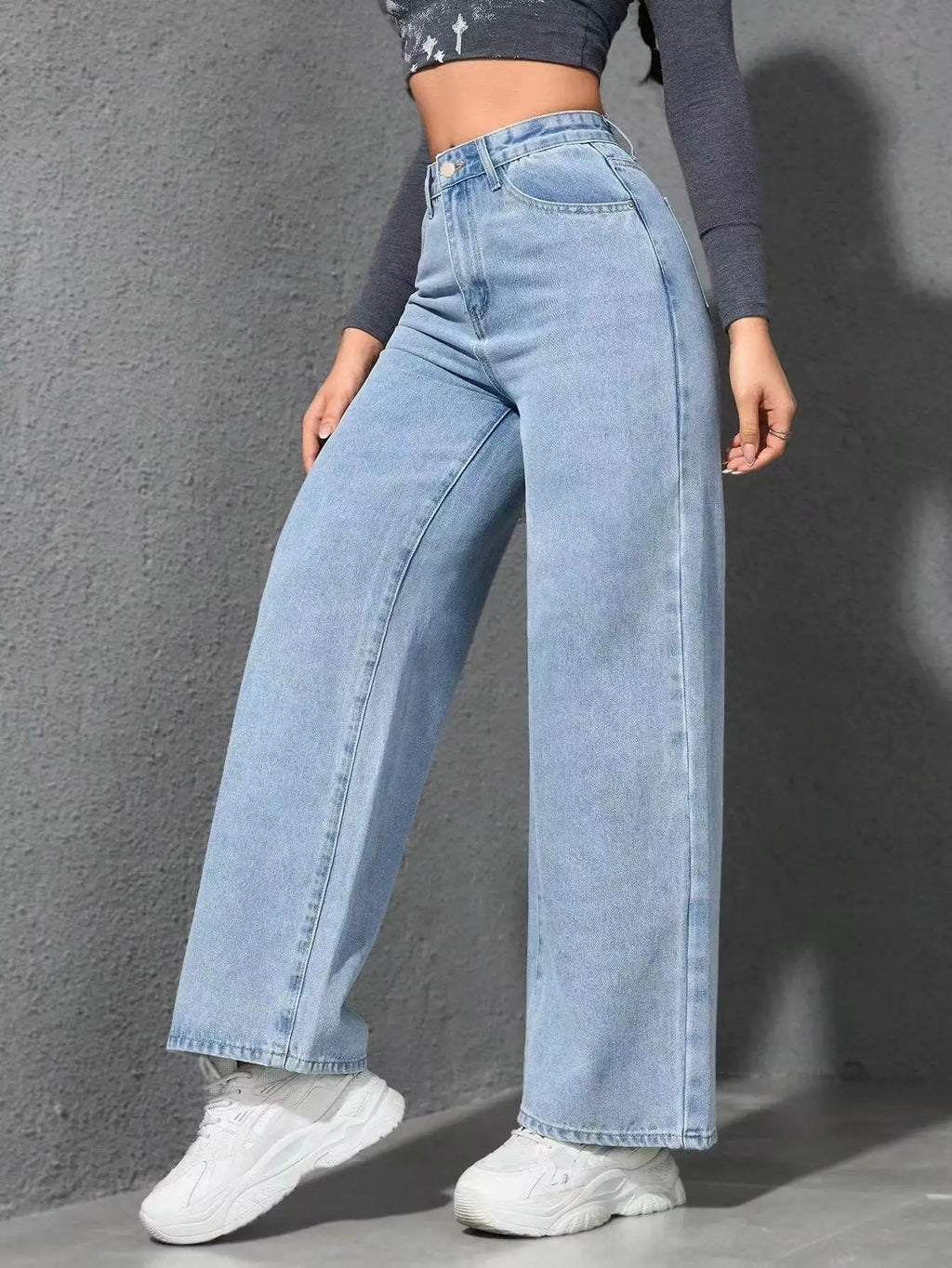 2026 New American Fashion Women's Loose Casual Wide Leg Straight Denim Jeans Baggy Streetwear Pants All Season Trousers