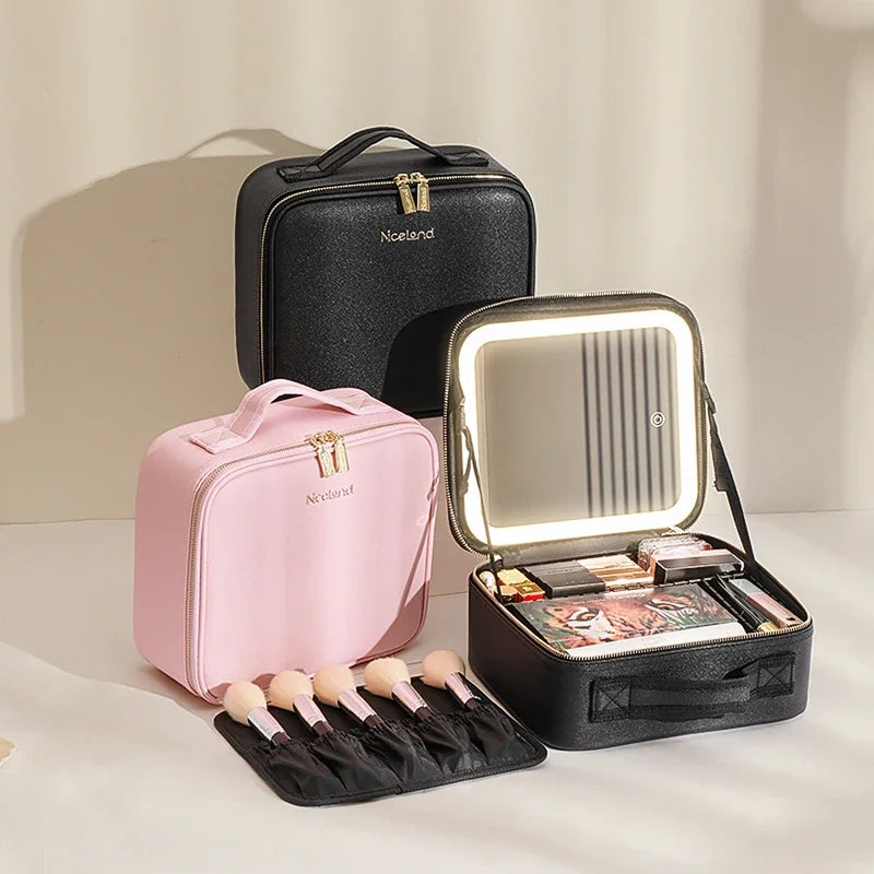 Makeup Train Case with Mirror, Waterproof Portable Cosmetic Organizer with Adjustable Dividers, Ideal Gift