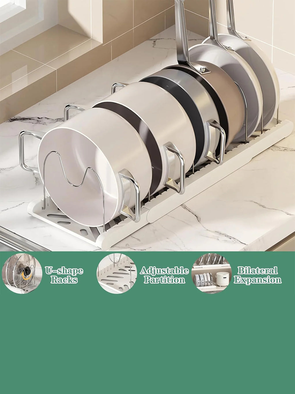 Expandable Pans Organizer Rack Kitchen Cabinet Pan Rack Utensil Rack, Dish Drainer Space-Saving Cabinet Storage Rack Christmas