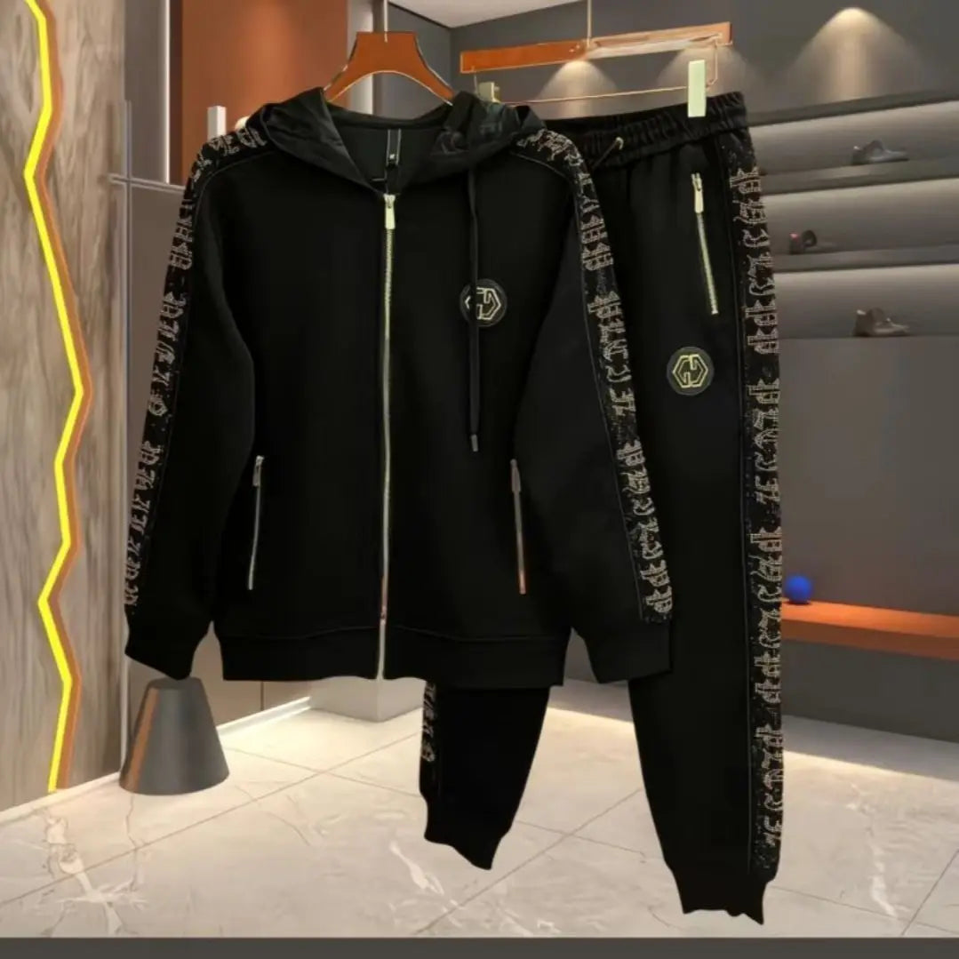 2025 Spring and Autumn New Trend Hooded Sports Two-piece Suit Handsome Casual Men's Light Luxury Suit