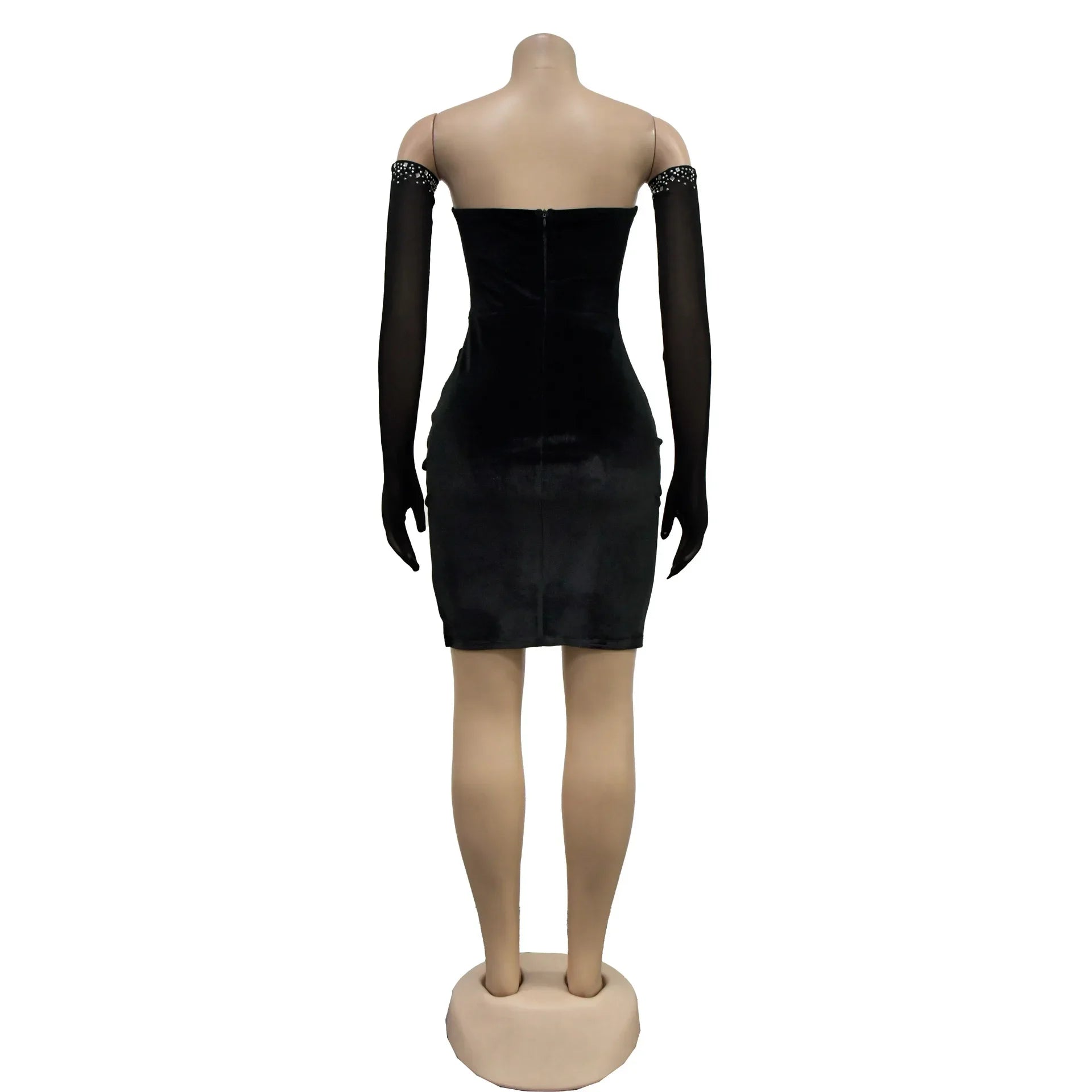 Women Diamonds Hot Rhinestones Velvet Ruched Side Split Bodycon Midi Dress with Cuff 2026 Sexy Party Dresses Vestidos