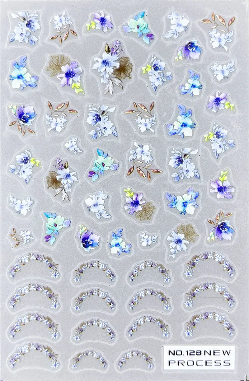 3d Nail Art Ultrathin Decals Blue Pink Blossom Florals Flowers Leaves Nail Stickers Decoration For Nail Tips Beauty