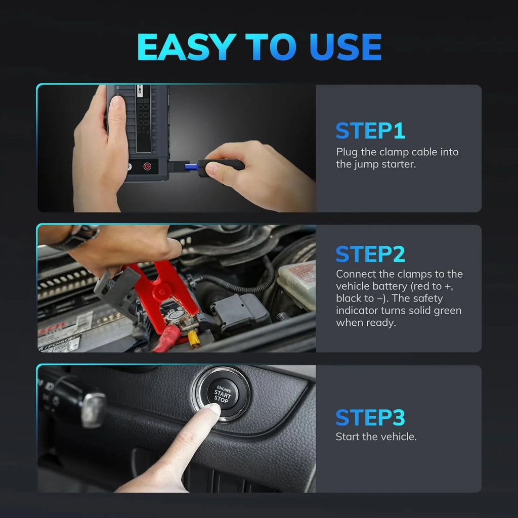 K40 5000A Portable Car Battery Jump Starter Pack for Up to 10.0L Gas and 9.0L Diesel Engines with Smart LED Display