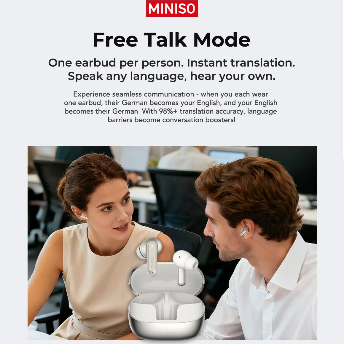 MINISO MS106 Bluetooth Earphone TWS Wireless Headphones Long Battery Life Sports Earphones Noise Reduction Comfortable Earbud