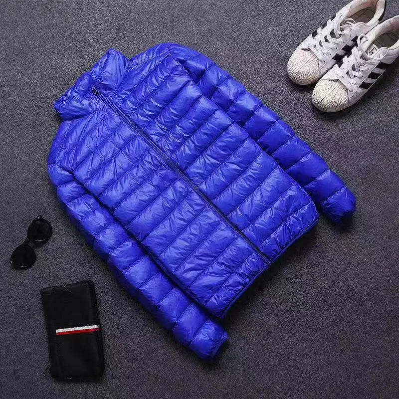 Down Cotton Coat Man 2025 Light Feathered Cotton Jacket Winter Slim Hooded Stand-Up Collar Solid Color Warm Clothing