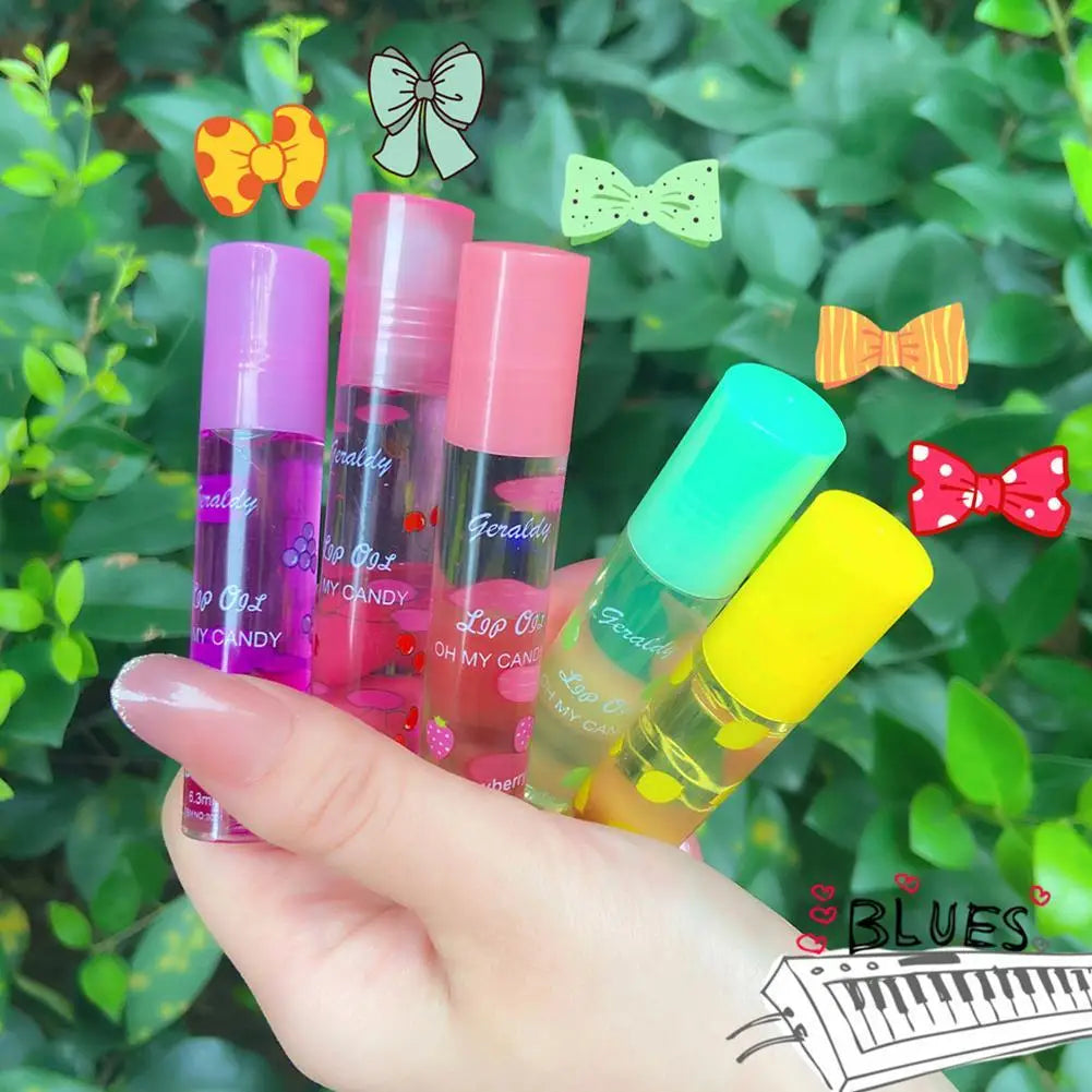 Strawberry Fruit Flavored Roll On Lip Oil, Transparent Plumping Lip Gloss for Teens Girls,Roll-On Hydrating Norishing Lip Gloss