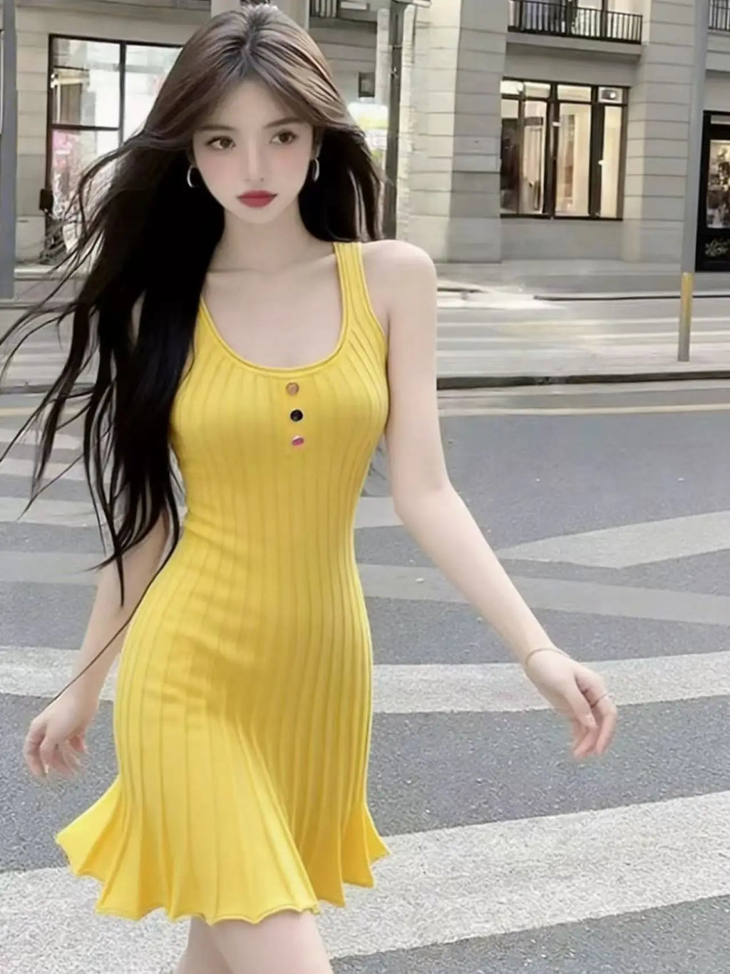 2026 Summer New Women's Square Neck High Waist Suspender Dress, Fashionable Casual Vacation Style, Waist Pockets, A-line Skirt