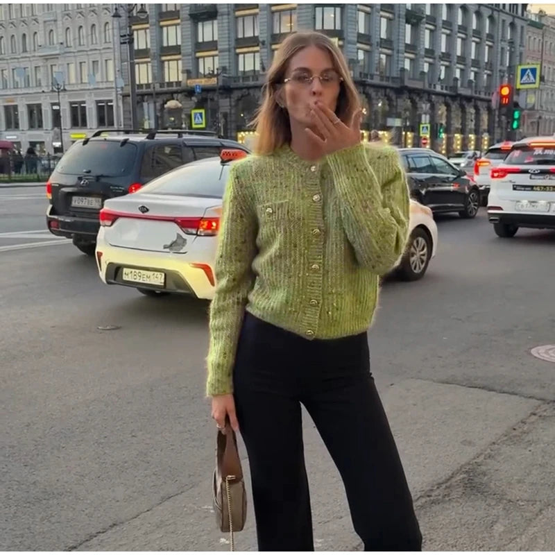 URBANCREW Marled Knit Cardigan — Cropped Casual Layer