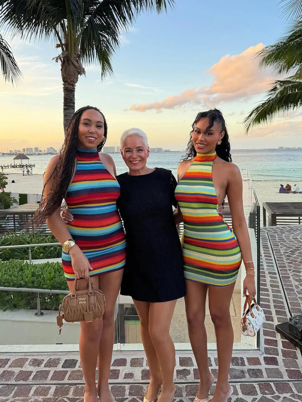 Cryptographic Striped Knit Halter Mini Dress Colorful Contrast Sleeveless Backless Summer Casual Clubwear Bodycon Short Dresses