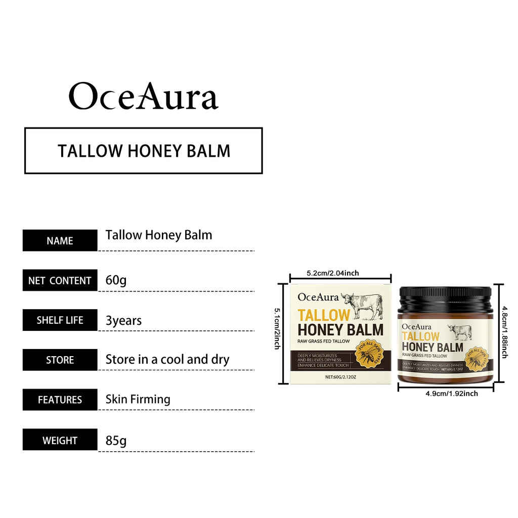 OCEAURA Organic Beef Tallow Honey Balm Lock Moisture Soften Rough Skin Smoother Texture Natural Formula Face Body Moisturizer