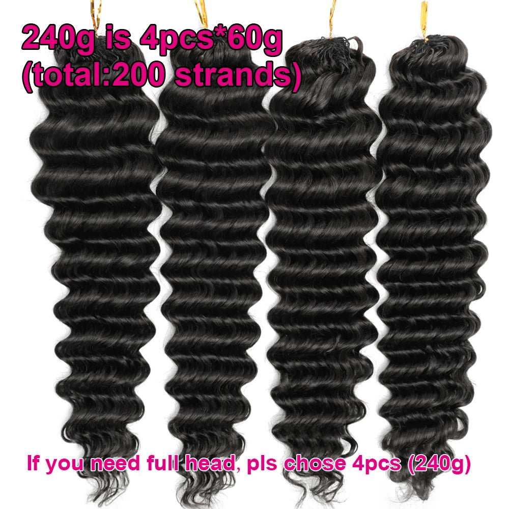 Burmese Curly Crochet Human Hair Pre Looped Deep Wave Human Hair Crochet Miracle Knots Feathered Human Crochet Hair Extensions