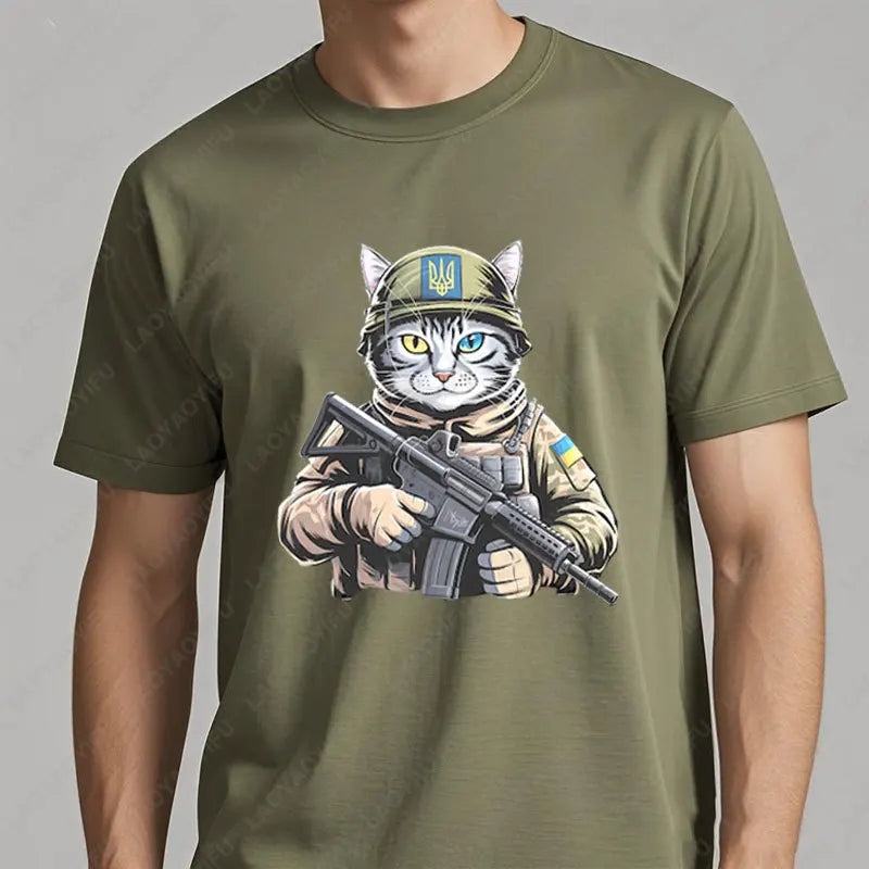 Ukraine Cat Army Uniform Zelensky Tshirt Cotton Men Woman Casual Tees Patriotic Ukrainian Gift Ukrainian Trident Streetwear Tops