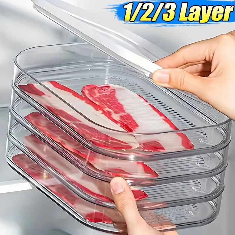 Meal Prep Containers Stackable Food Storage Boxes with Lid Meat Container for Fridge Bacon Lunch Meat Container for Refrigerator