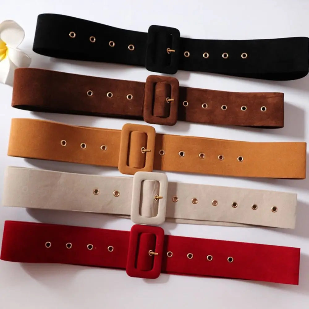 Fashion Women Velvet Belts Jeans Retro Wild Waistbands Strap Square Pin Buckles Belts