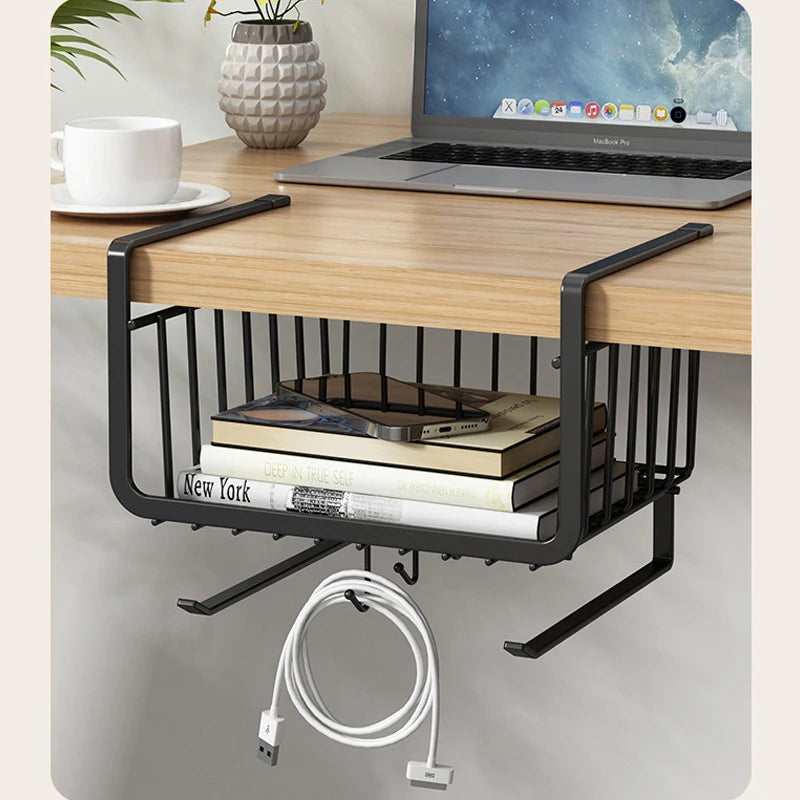 Kitchen Under Cabinet Basket Organizer Storage Hanger Cup Holder Closet Desk Hanging Rack for Kitchen Paper Towel with 4 hooks