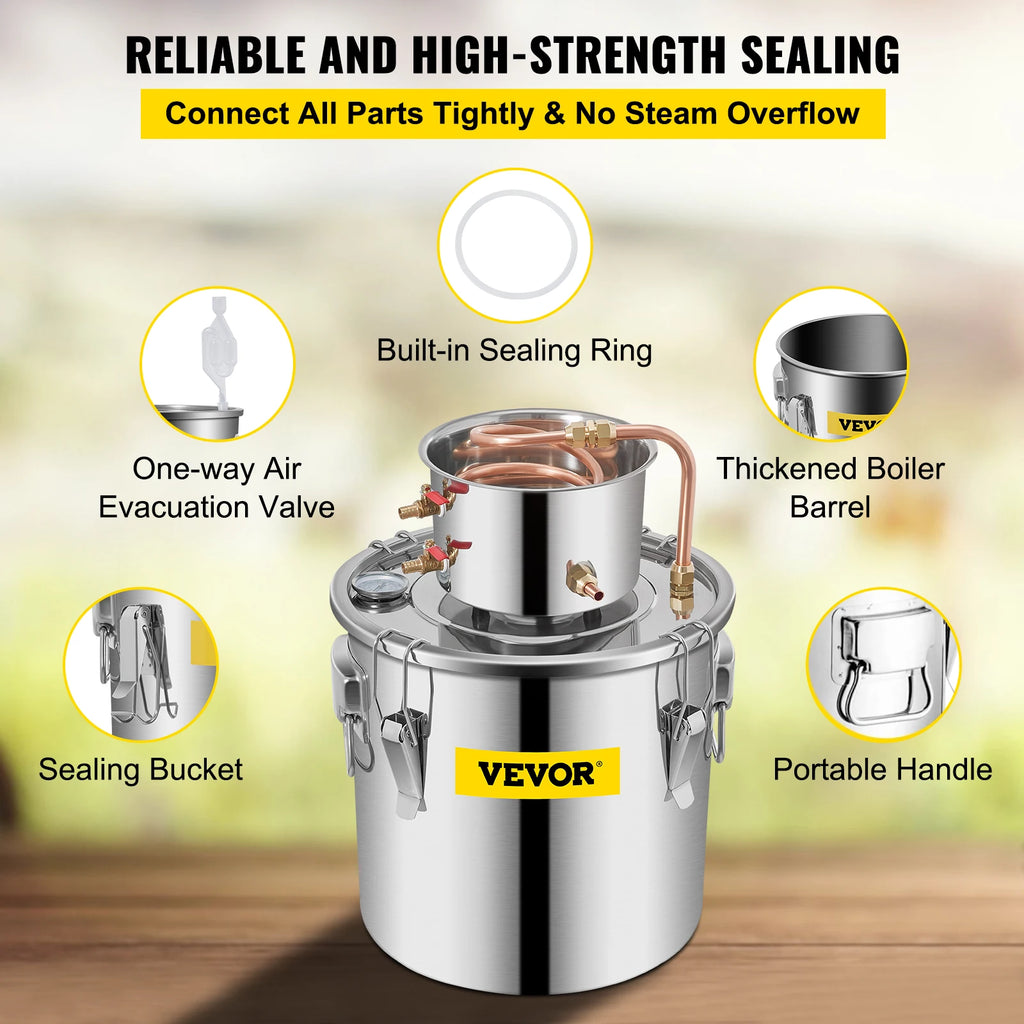 SucceBuy 3 5 8 Gal Distiller Moonshine Alcohol Brew Water Wine Essential Oil Brewing Kit Stainless Copper with Pump for Home DIY