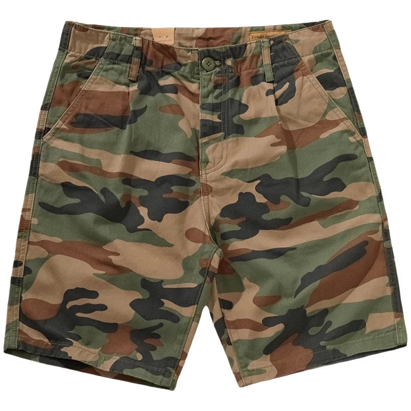 Summer New Camouflage Workwear Shorts Loose Men's Fashion Brand American Retro Casual Multi-Pocket Shorts Polyester Fiber