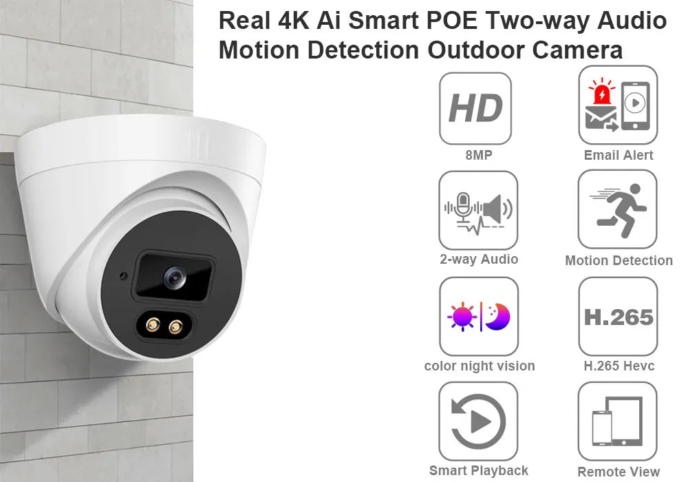 8MP Wired CCTV IP Dome Security Camera 4K 2 Way Audio Indoor POE Video Surveillance Camera Color Night Vision Monitoring IP Cam