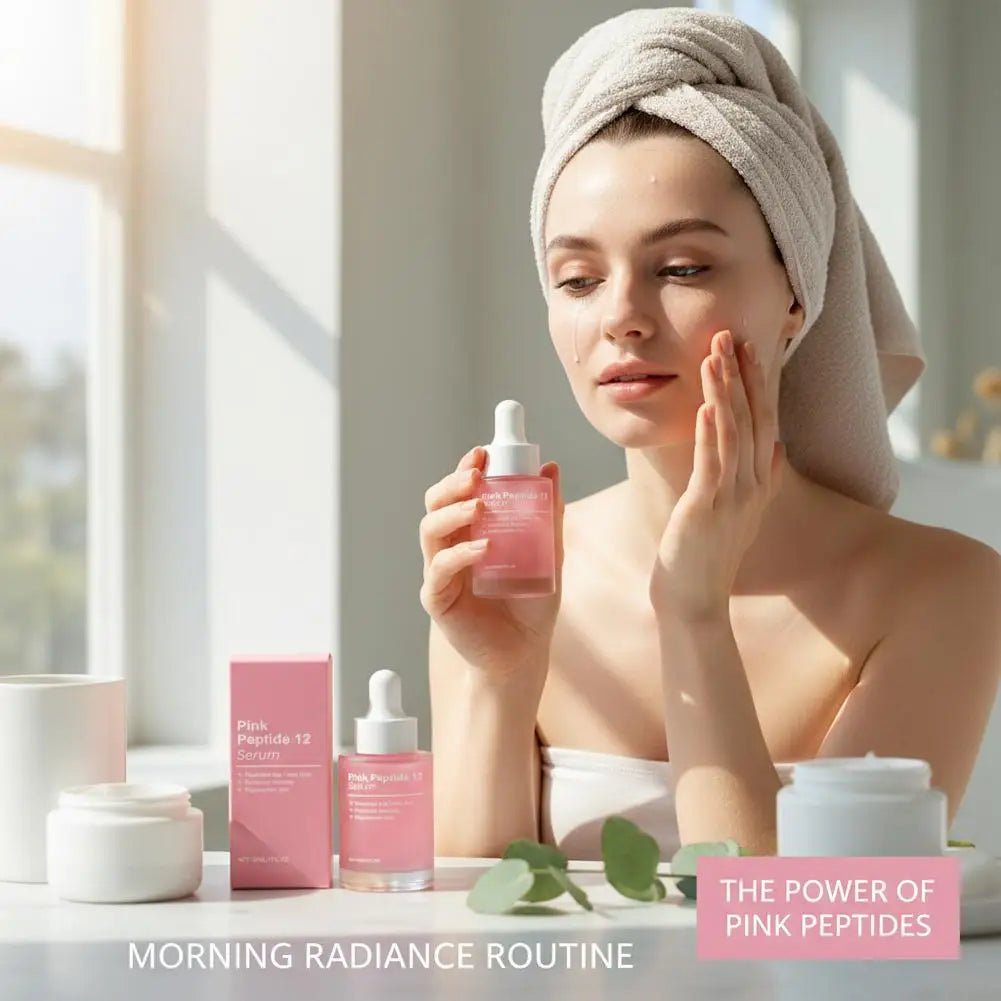 Pink Peptide12 Anti Aging Serum 30ml Firming Hydrating Face Essence,Reduces Fine Lines, Boosts Elasticity for Glowing Rejuvenate