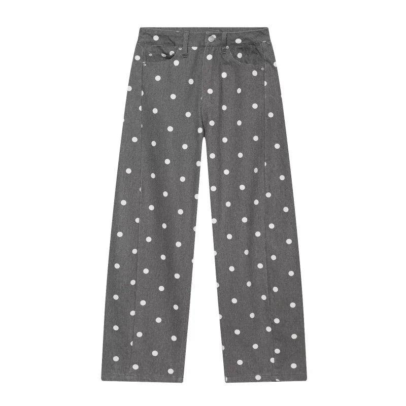 ETJ 2026 New Women's High Waist Polka Dot Wide Leg Jeans Casual Straight Denim Pants Fashion Summer Loose Fit Trousers