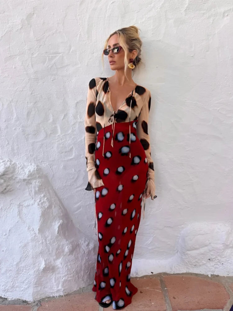 Trendy Slip Dress Animal Print V-neck Ruched Drawstring Sexy Maxi Women Dresses Beach Vacation Stylish Retro Summer Party Outfit
