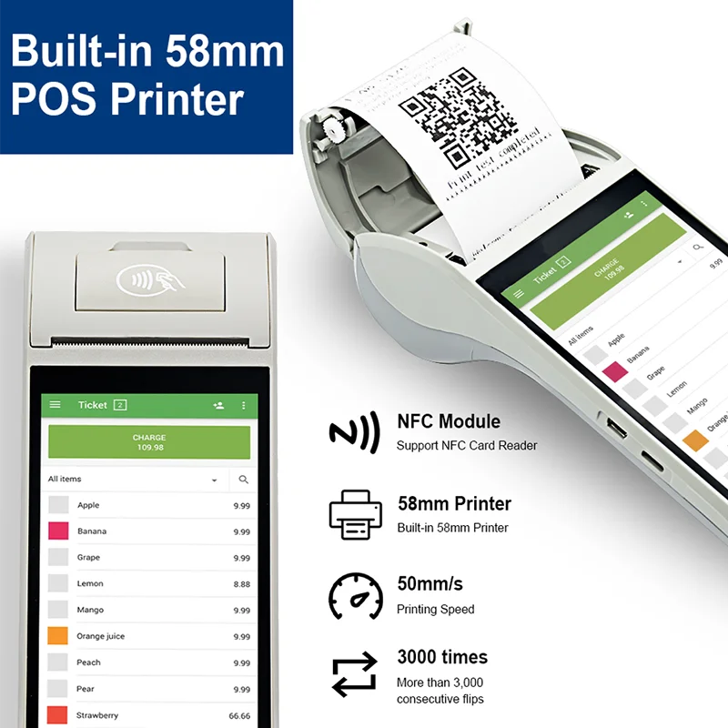 Android 14/13/11 Handheld Terminal POS Printer Portable 58mm Thermal Receipt Printer 4G NFC Ticket Bill POS PDA Impressora