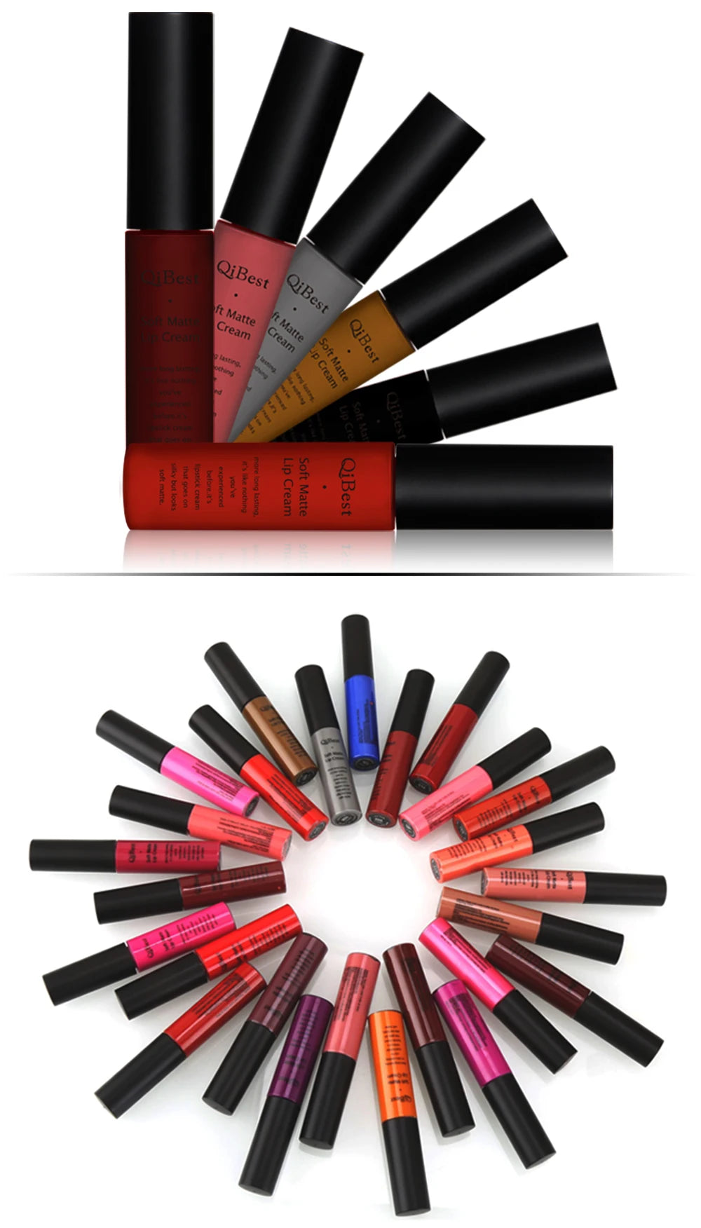 QIBEST Velvet Matte Nude Liquid Lipstick Makeup Sexy Red Lipgloss Waterproof Long-lasting Purple Black Orange Lip Stain Cosmetic