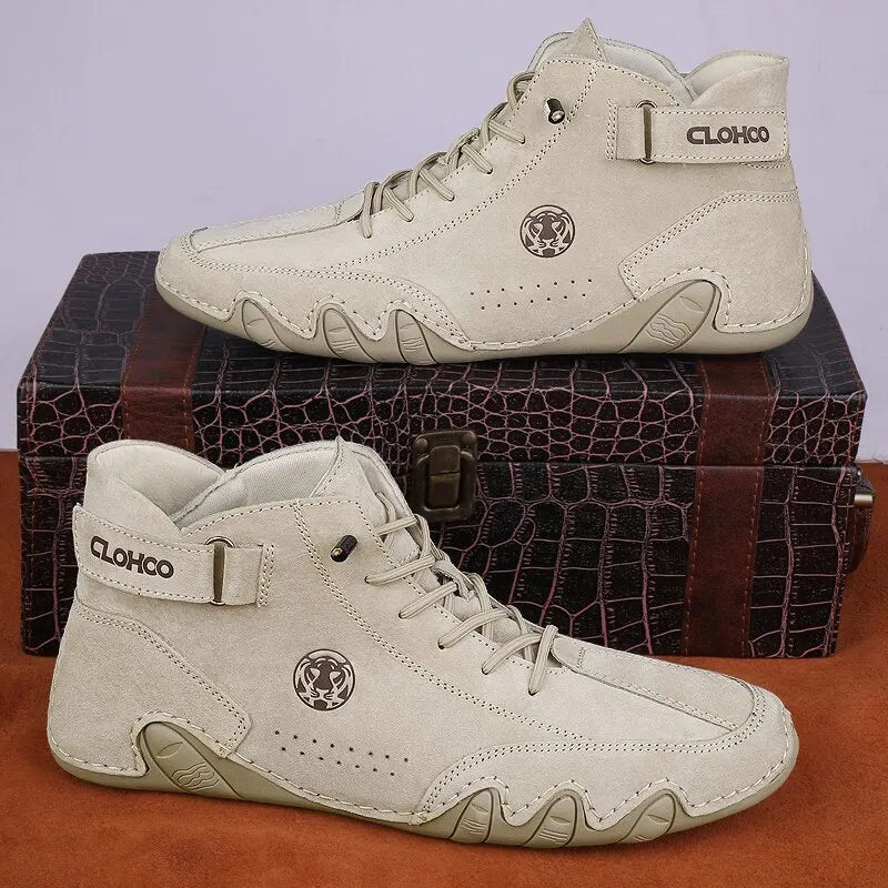 CLOHOO Men's Casual Ankle Boots Lace Up Walking Lightweight Comfortable Sneakers Motorcycle Outdoor Winter Warm Fashion Shoes