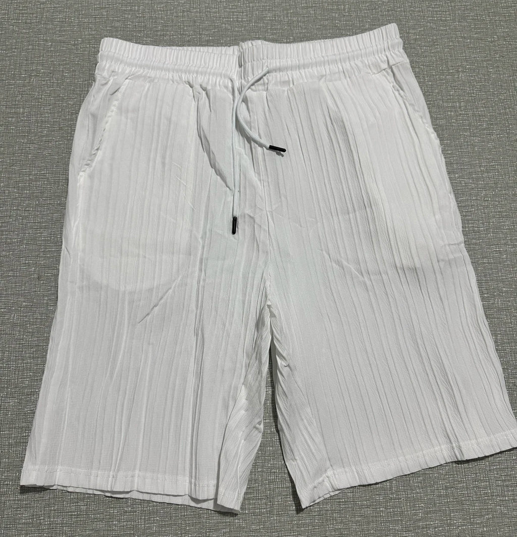 Lazy Street Style Vertical Stripe Slimming Shirt Shorts Two-piece Set No Need To Pair With Autumn Men's Thin Knit Sports Suit