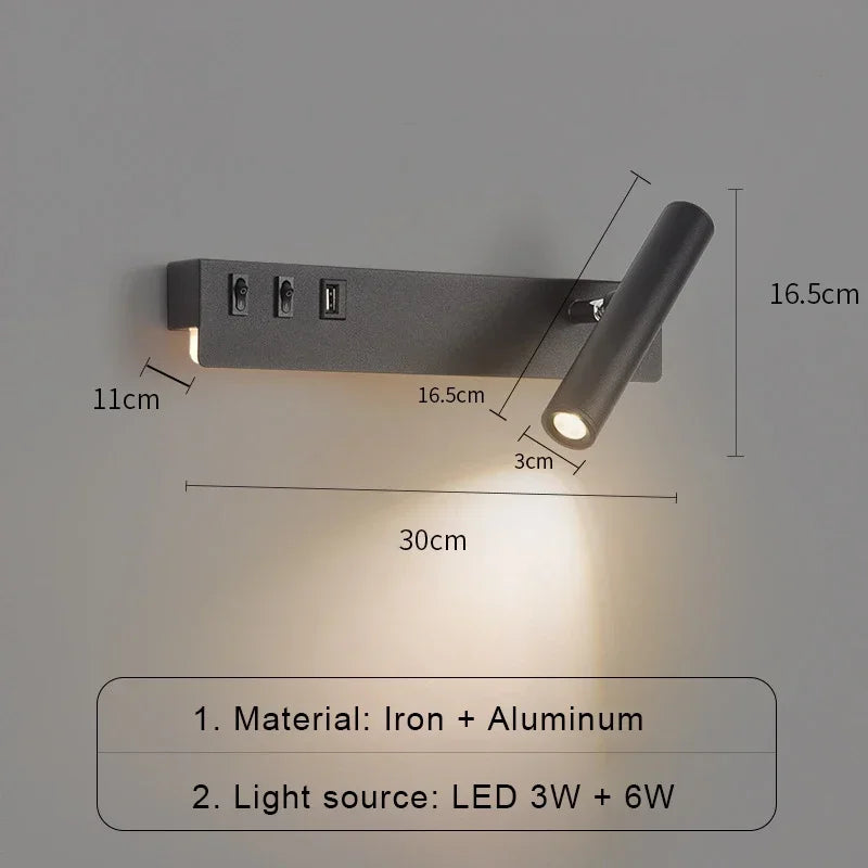 Led Wall Lights With Switch USB Rotatable Adjustable Reading Spotlight Bedroom Bedside Foyer Corridor Indoor Decor Wall Lamp