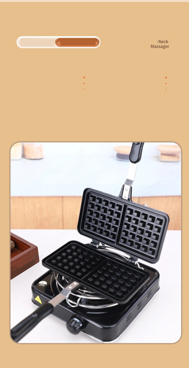Professional Long Handle Waffle Baking Mold Square Double-Sided Waffle Maker Machine Durable Cast Aluminum Sandwich Maker Baking