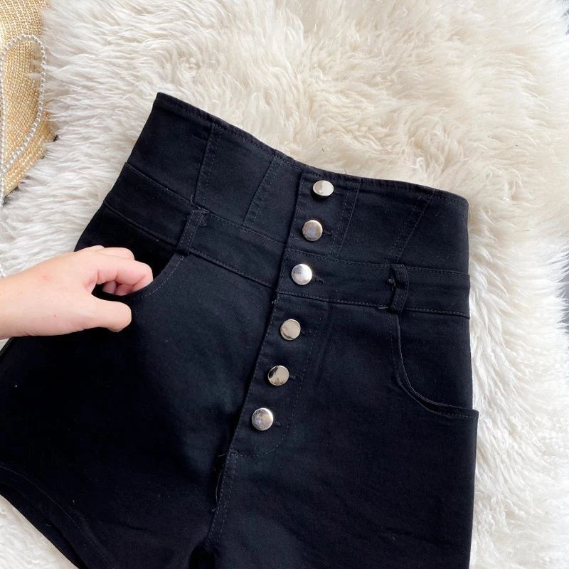 Streetwear Black Denim Shorts Women Fashion High Waist Hip Wrap Shorts Jeans Summer Korean Single Breasted Sexy Hot Short Pants