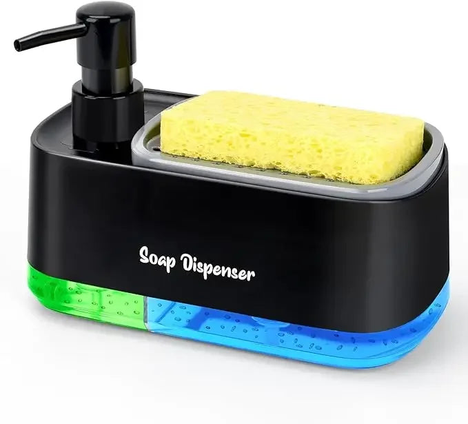Kitchen Sink Organizer Set 3-in-1 Soap Dispenser with Dual Pump and Sponge Holder Space-Saving Cleaning Storage for Countertops